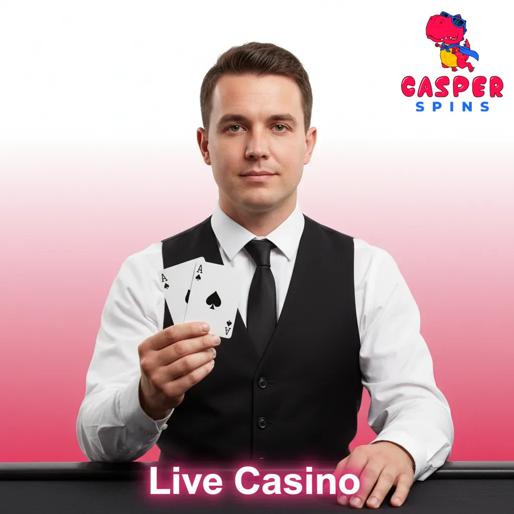 Live casino HD stream with dealer and chat; Blackjack, Roulette, Baccarat, Poker, Crazy Time and Monopoly Live