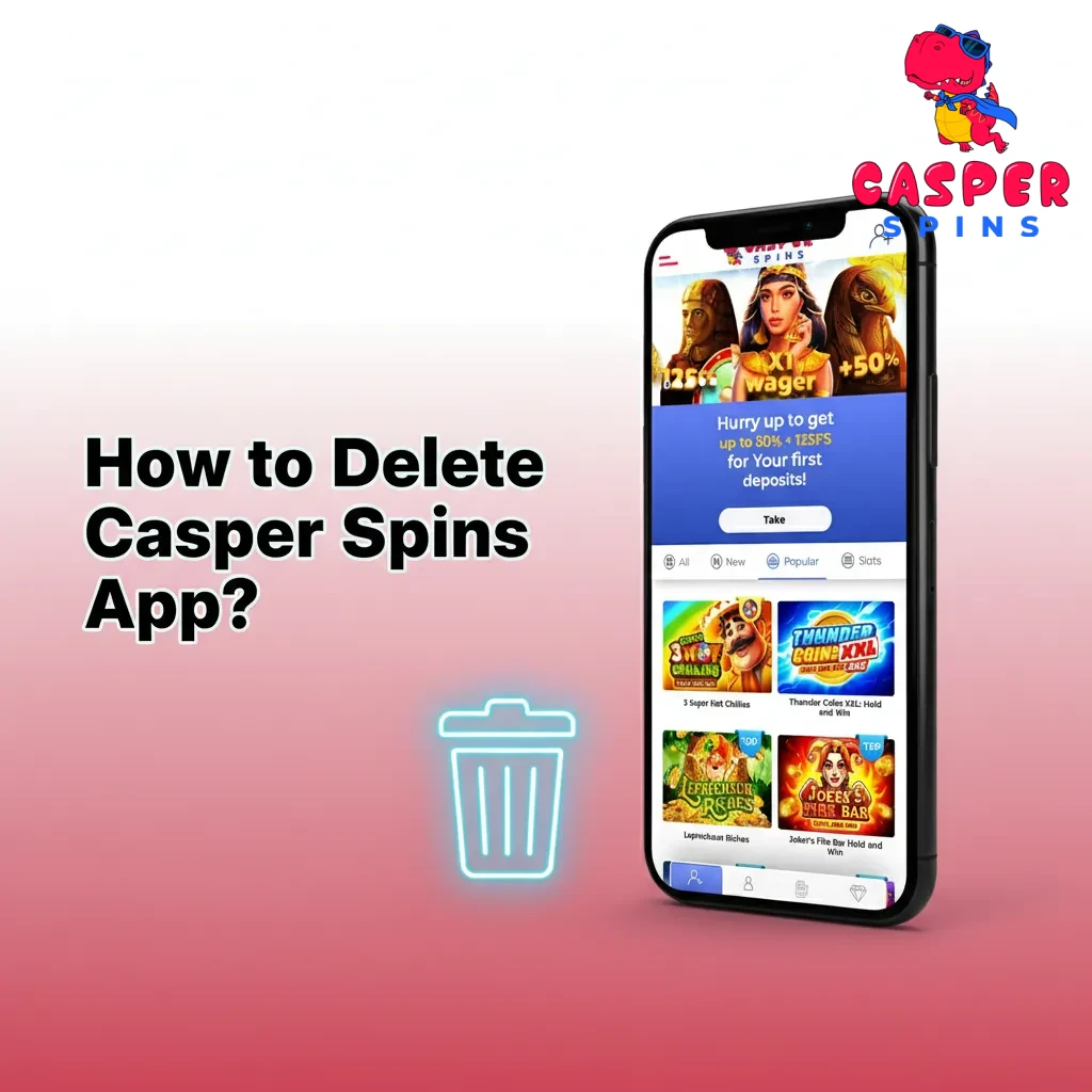 Delete Casper Spins: Android Uninstall; iOS PWA Remove App; Remove from Home Screen; clear browser data.