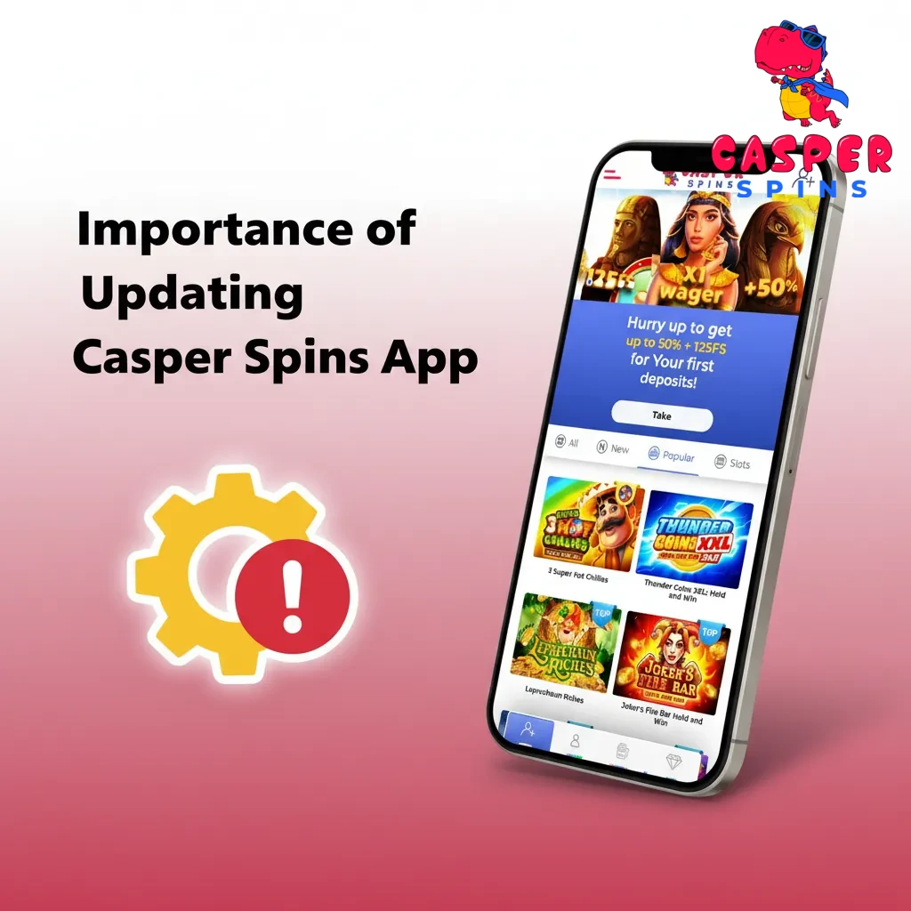 Casper Spins app update prompt highlighting faster live odds, smoother loading, new bets and promos, and stronger security.