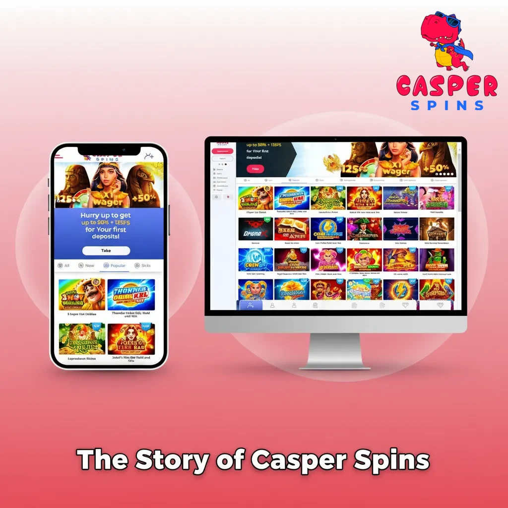 Casper Spins story infographic: 2021 UK launch, London HQ, CEO Daniel Hartwell, licensed, safer play, transparent promotions.