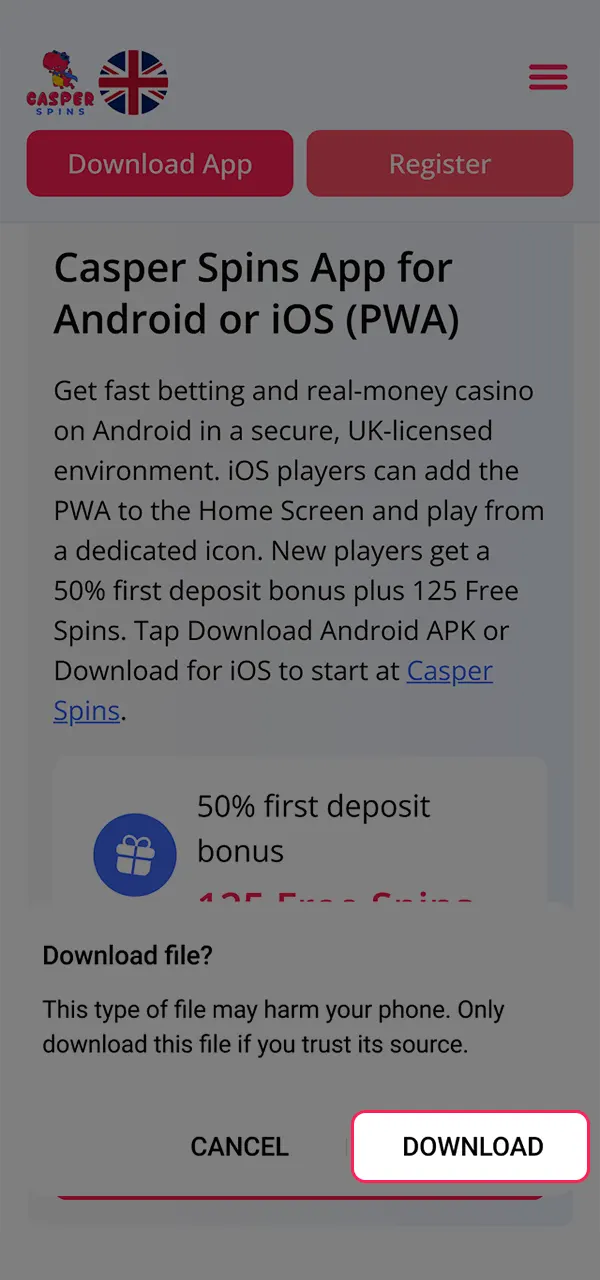 With the Casper Spins app, you can play anywhere.