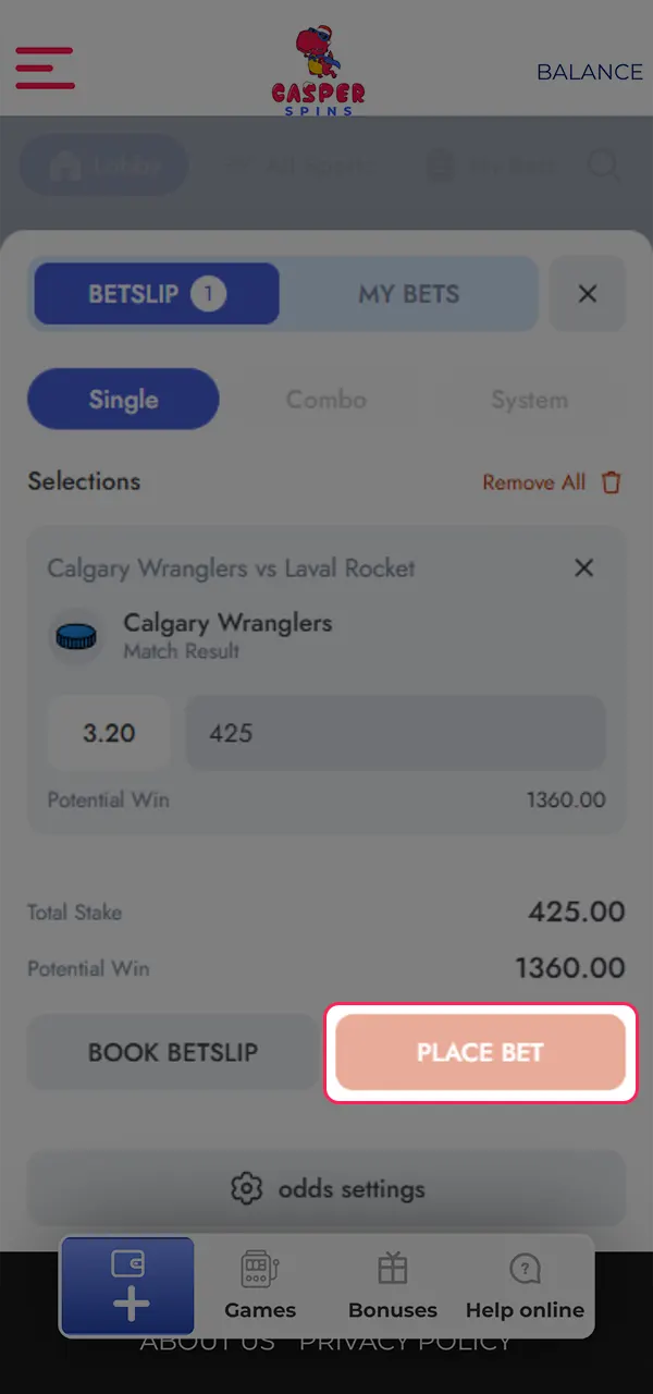 Confirm your bet at Casper Spins.