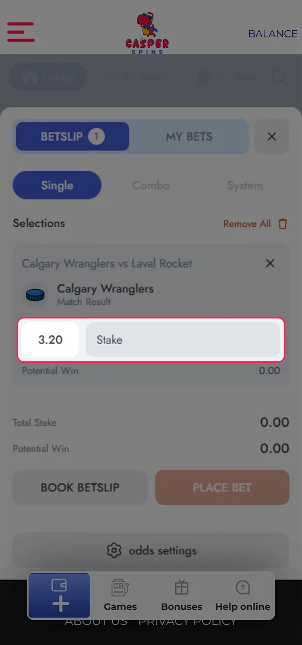 Try your luck by betting on any Casper Spins event.