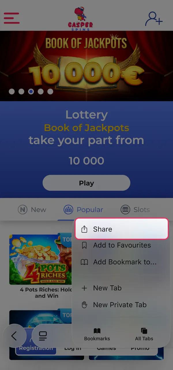 Add the Casper Spins app to your home screen.
