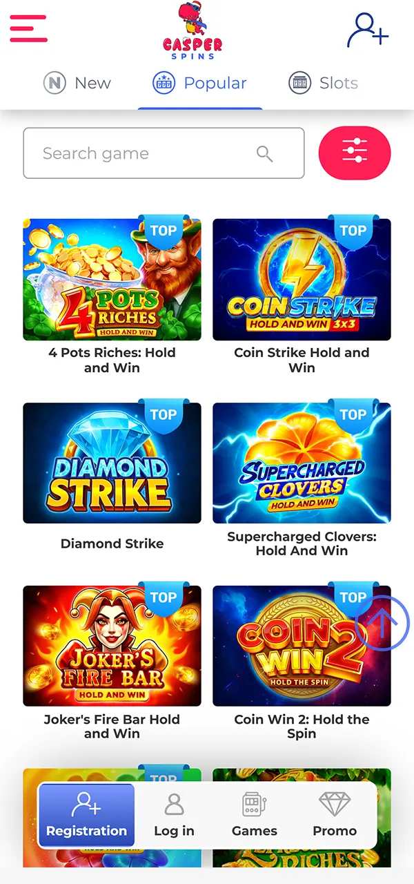 Discover the huge casino section at Casper Spins.