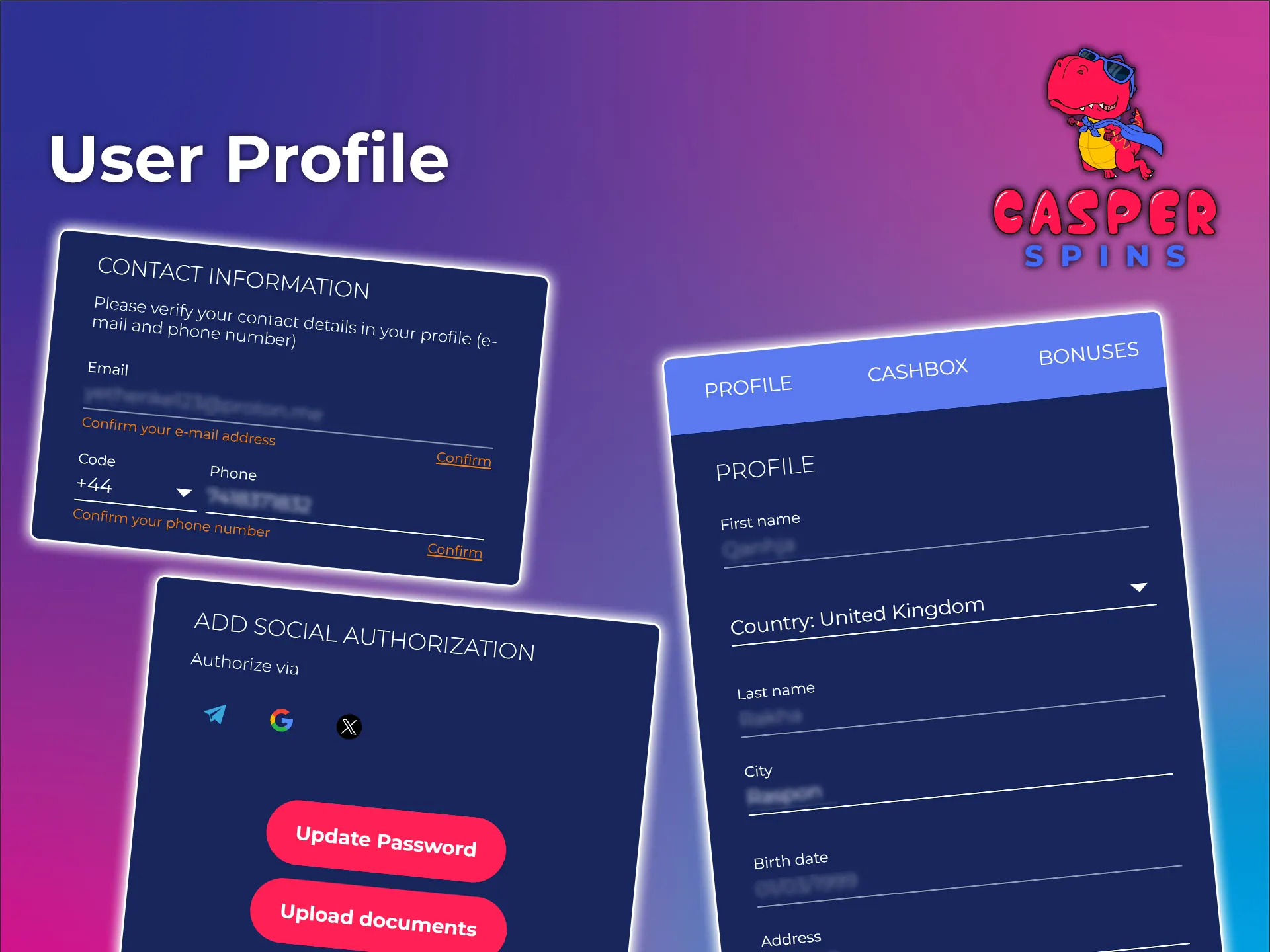 Edit your player profile at Casper Spins Casino.
