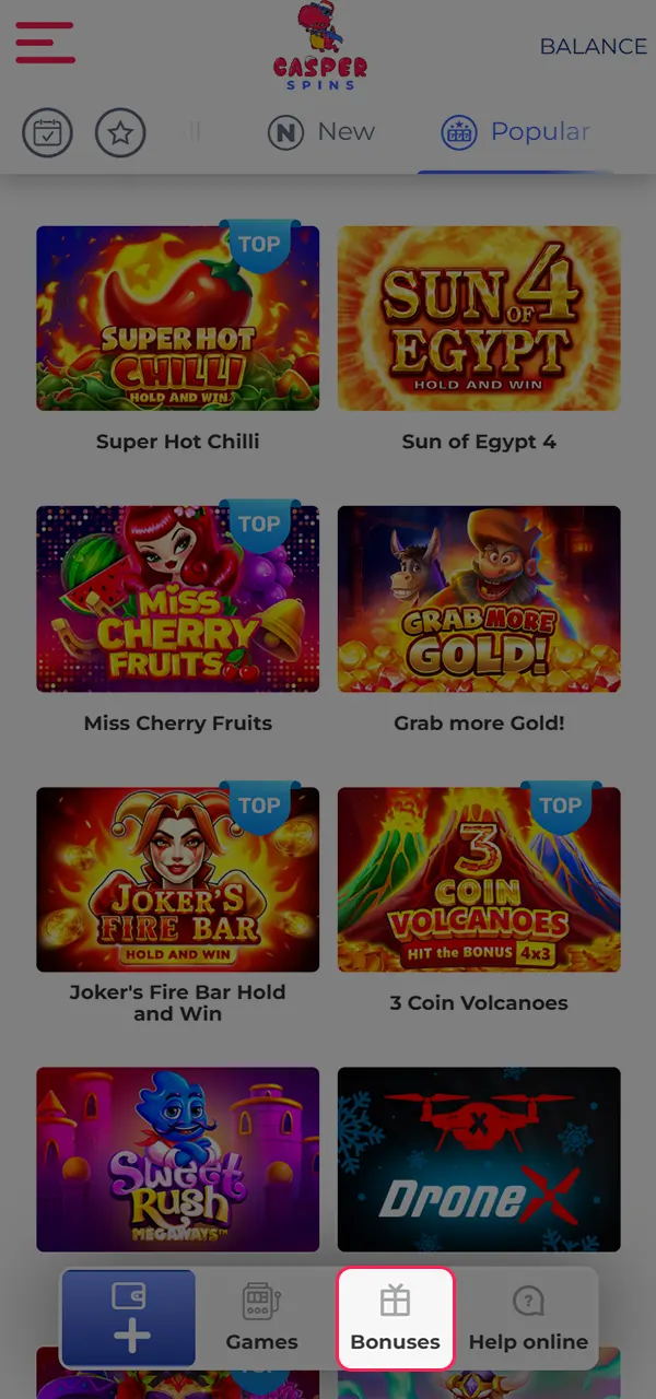 Activate bonuses after making a deposit at Casper Spins.