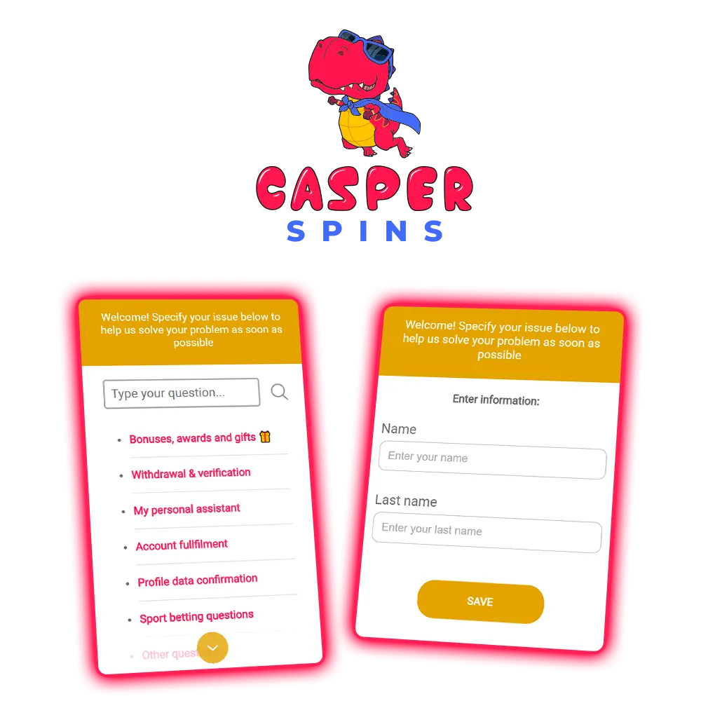 Contact Casper Spins support and get a quick response.