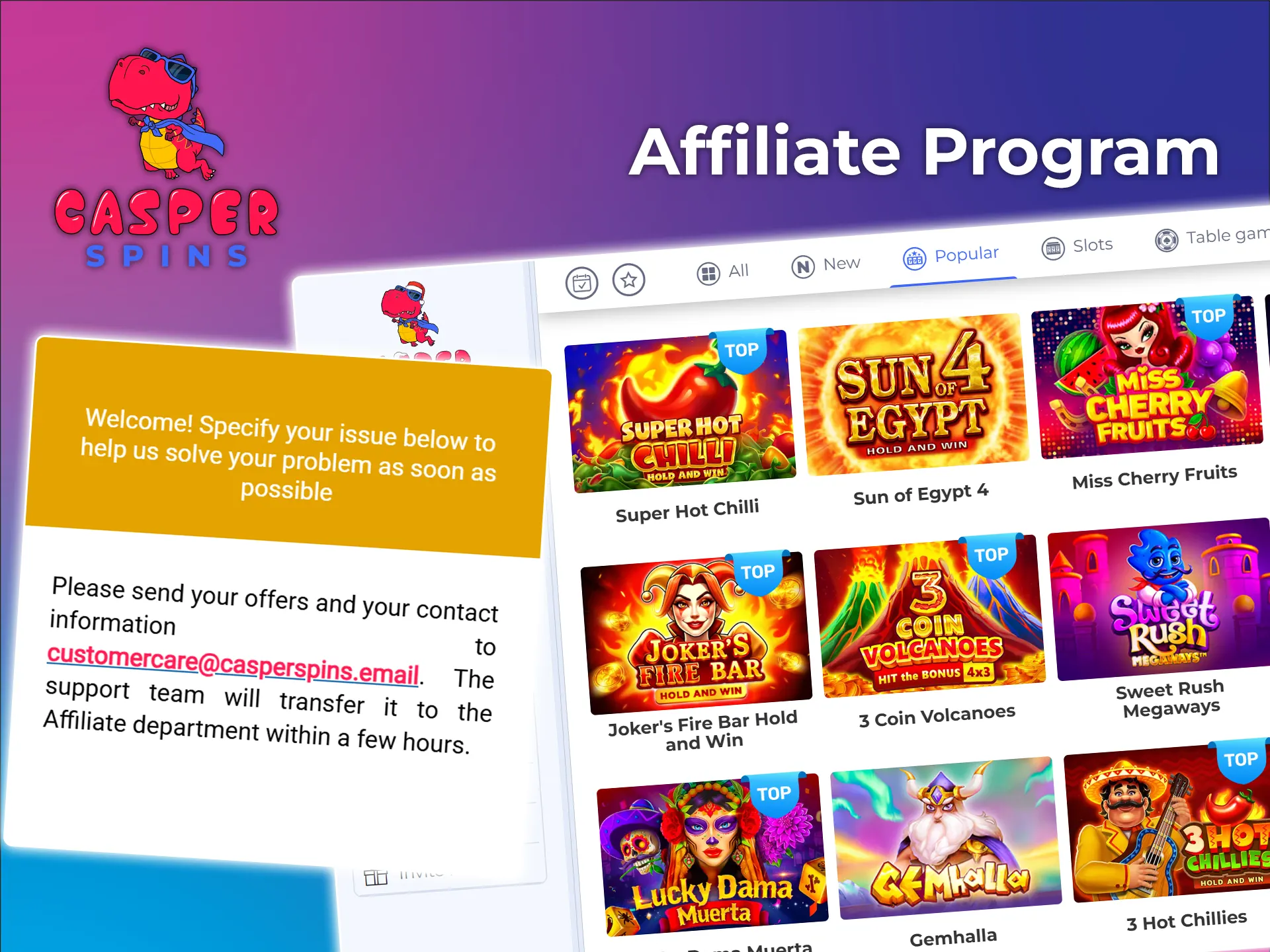 Join the Casper Spins Casino affiliate program.