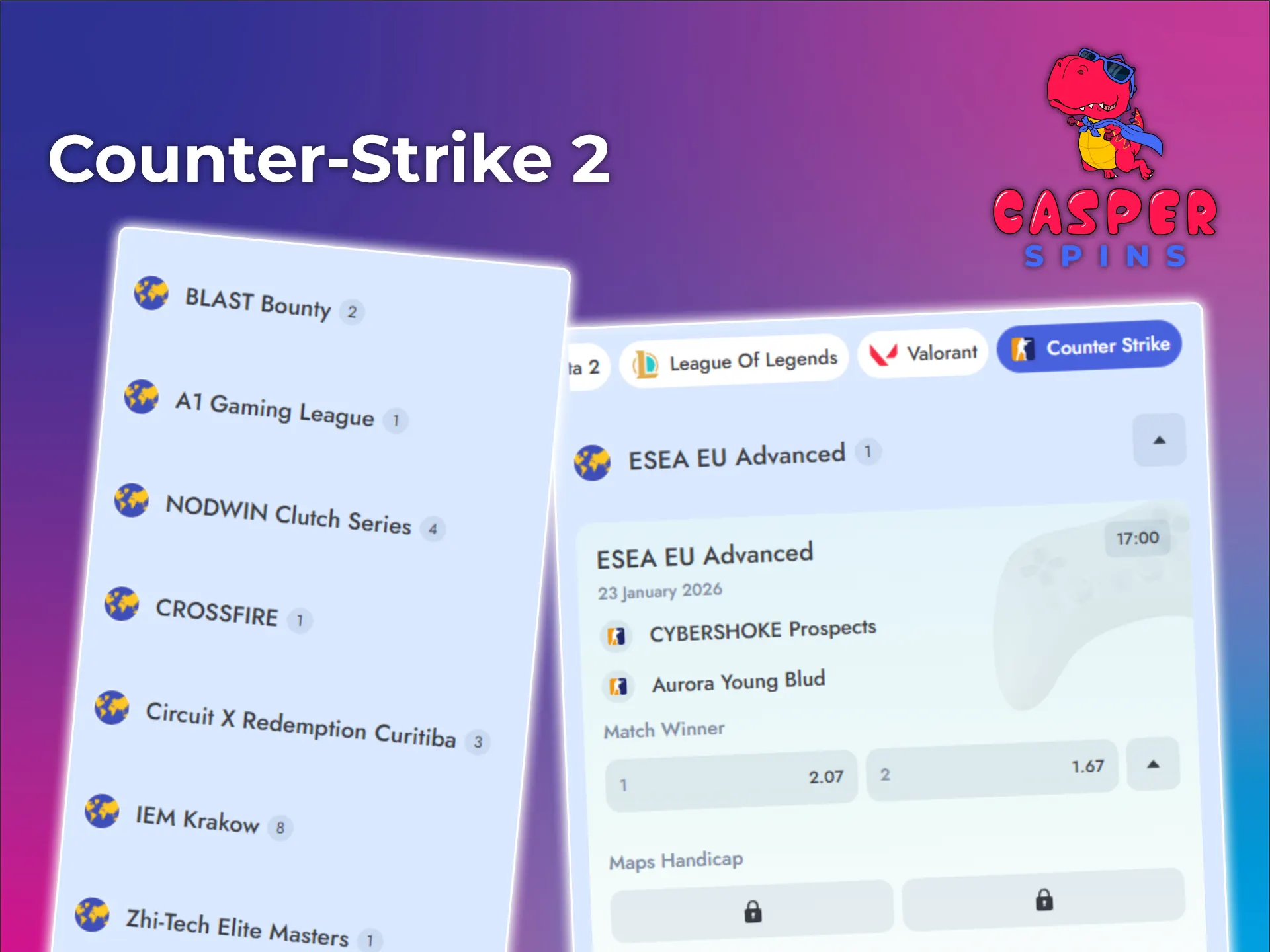 Place your bets on Counter Strike 2 at Casper Spins.