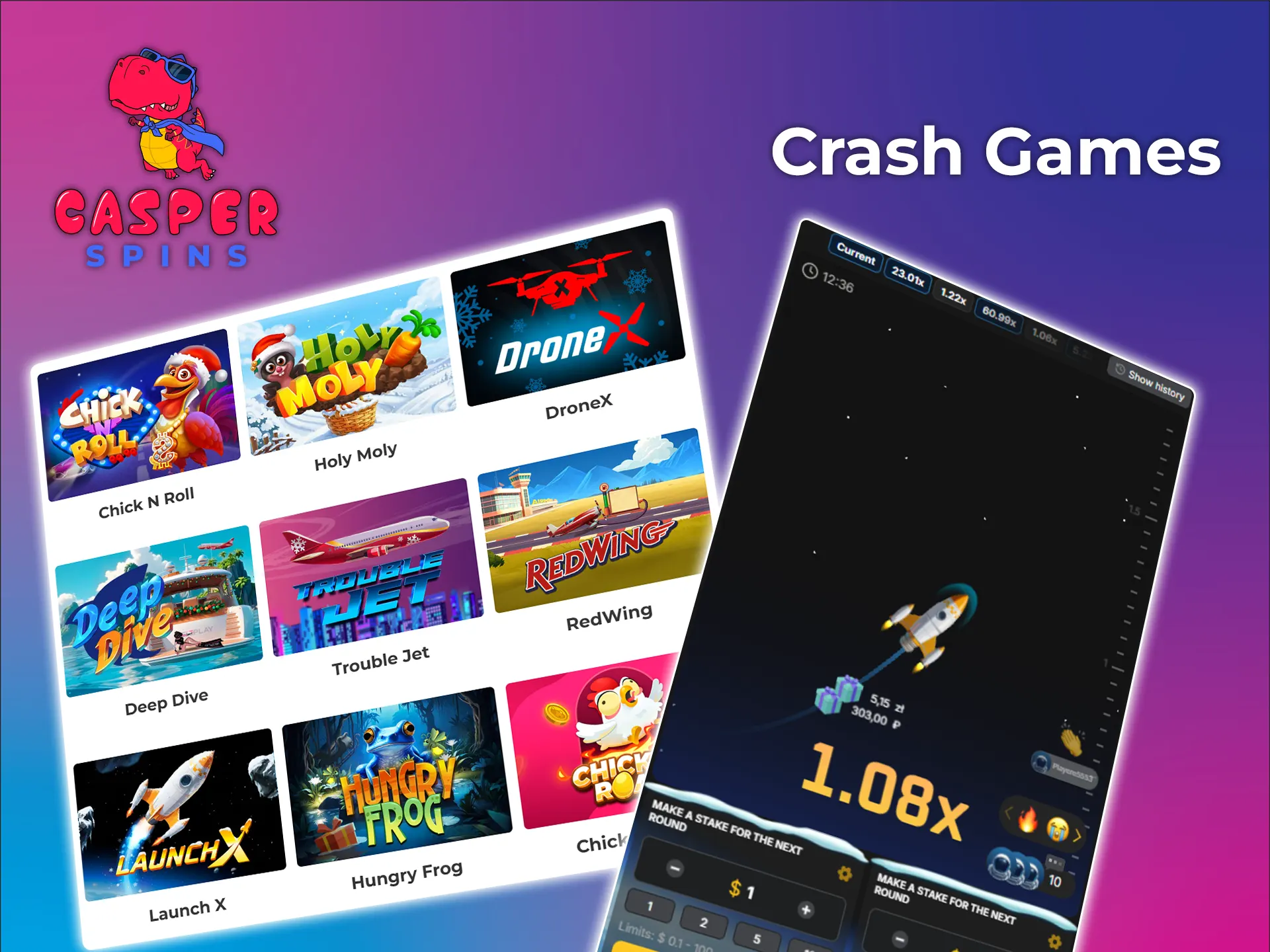 Play crash games and win at Casper Spins Casino.