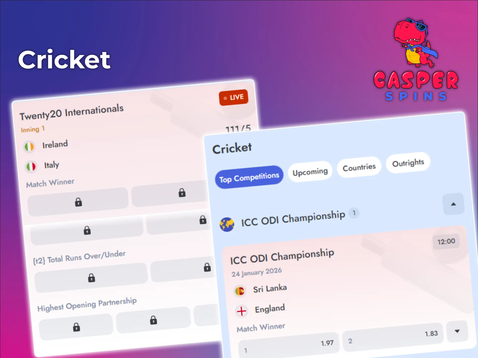 Bet on cricket matches with Casper Spins.