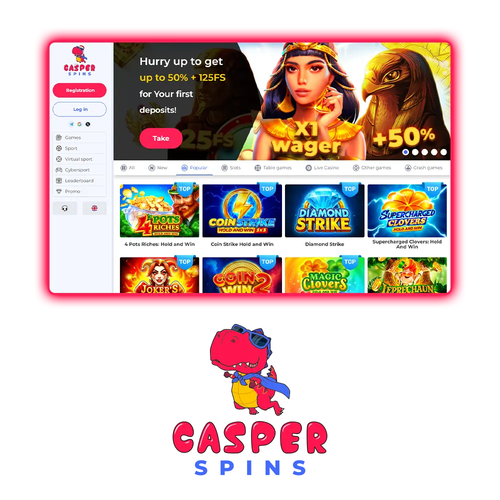 Register and start winning at Casper Spins.