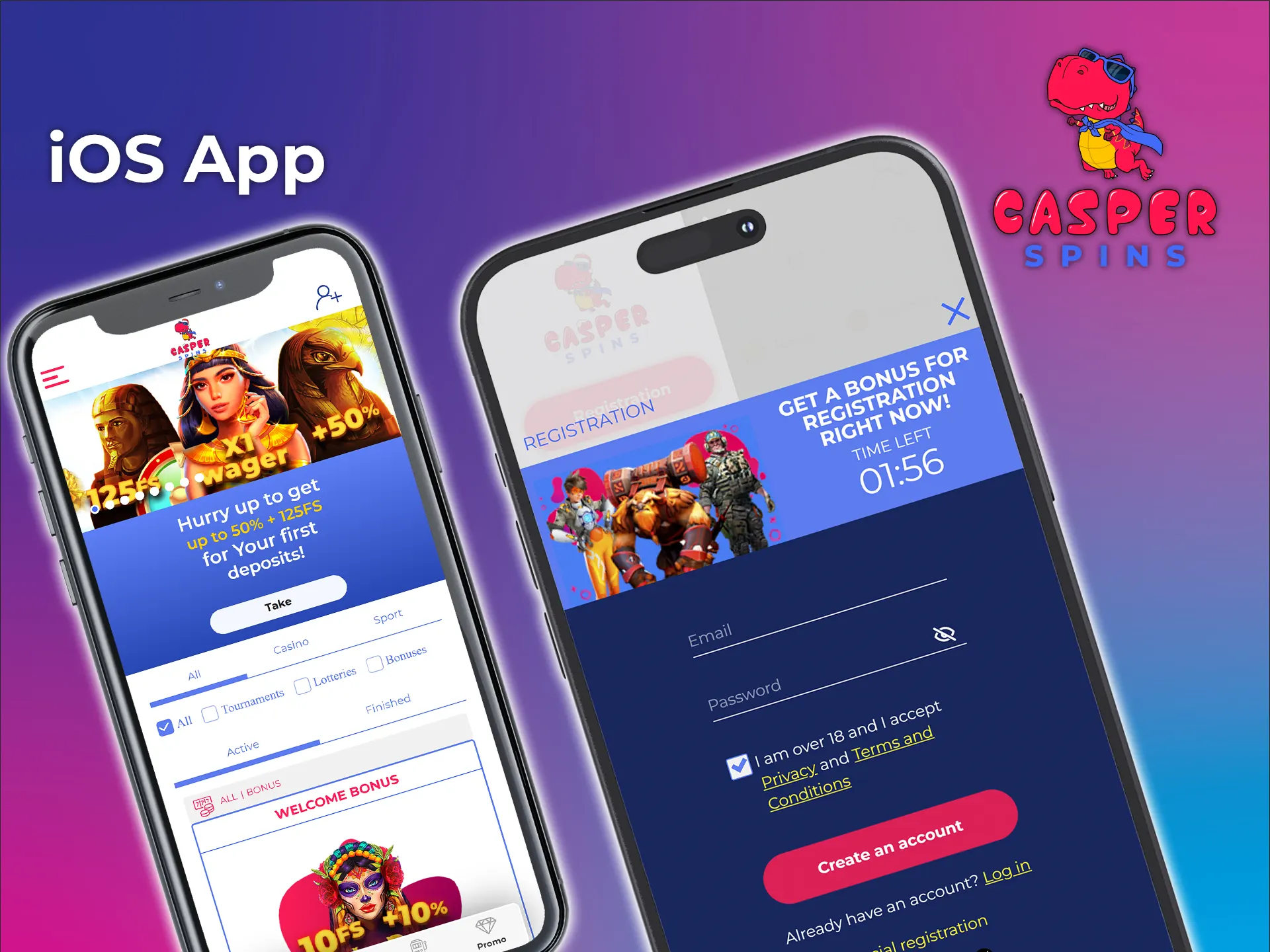 Download the iOS app and play at Casper Spins Casino.