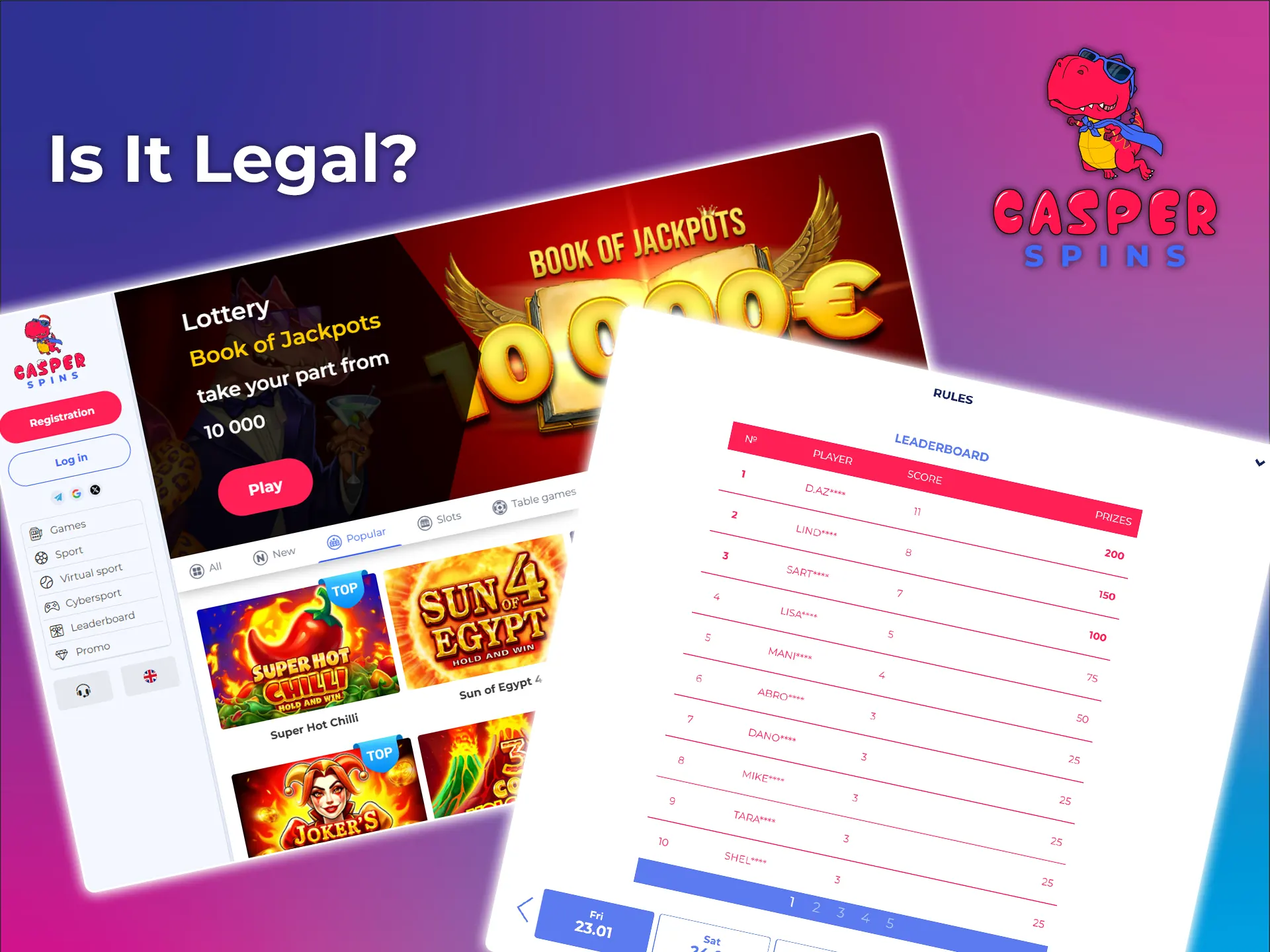 Find out if it is legal to play at Casper Spins Casino.