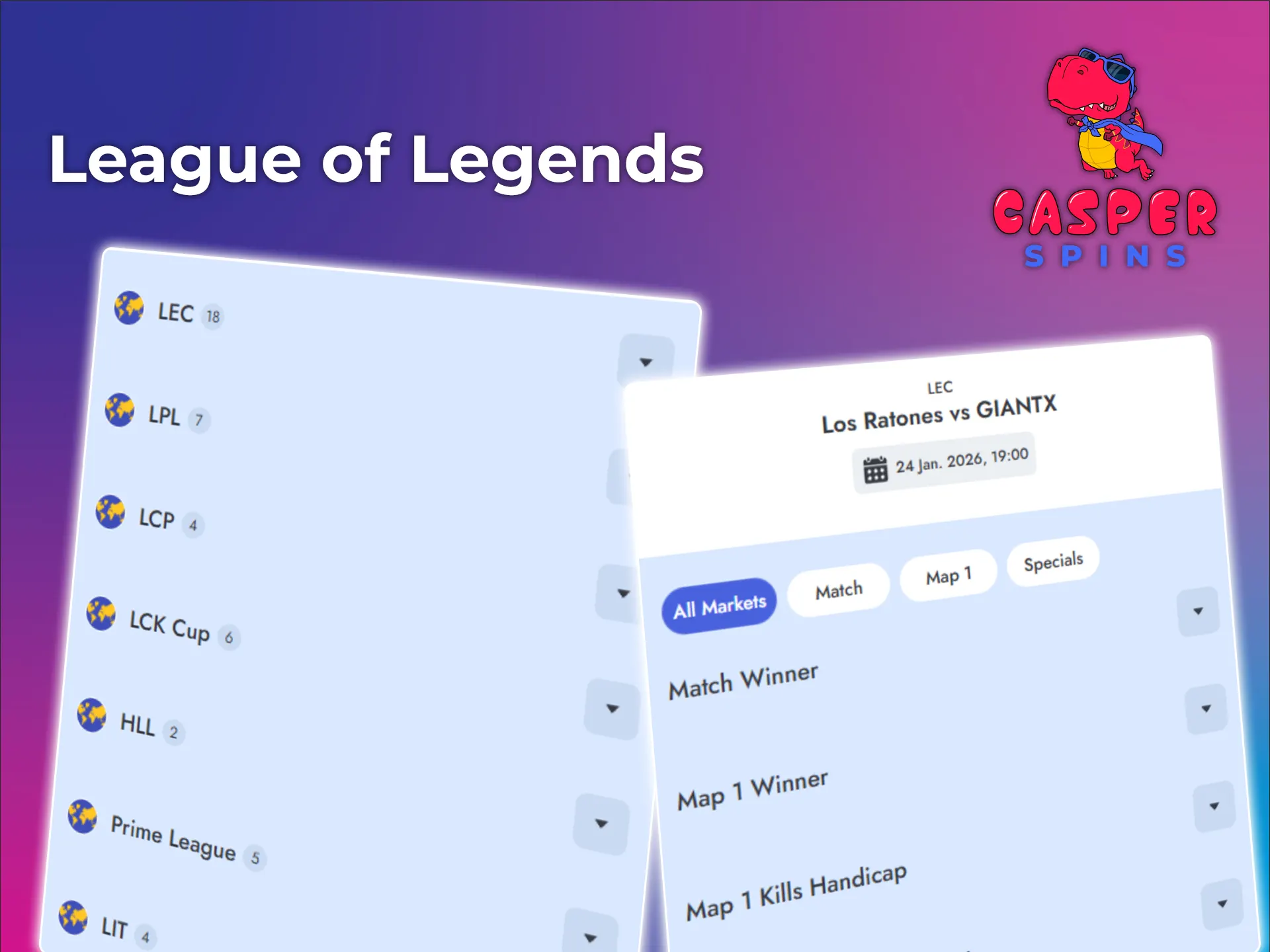Bet on League of Legends matches at Casper Spins.