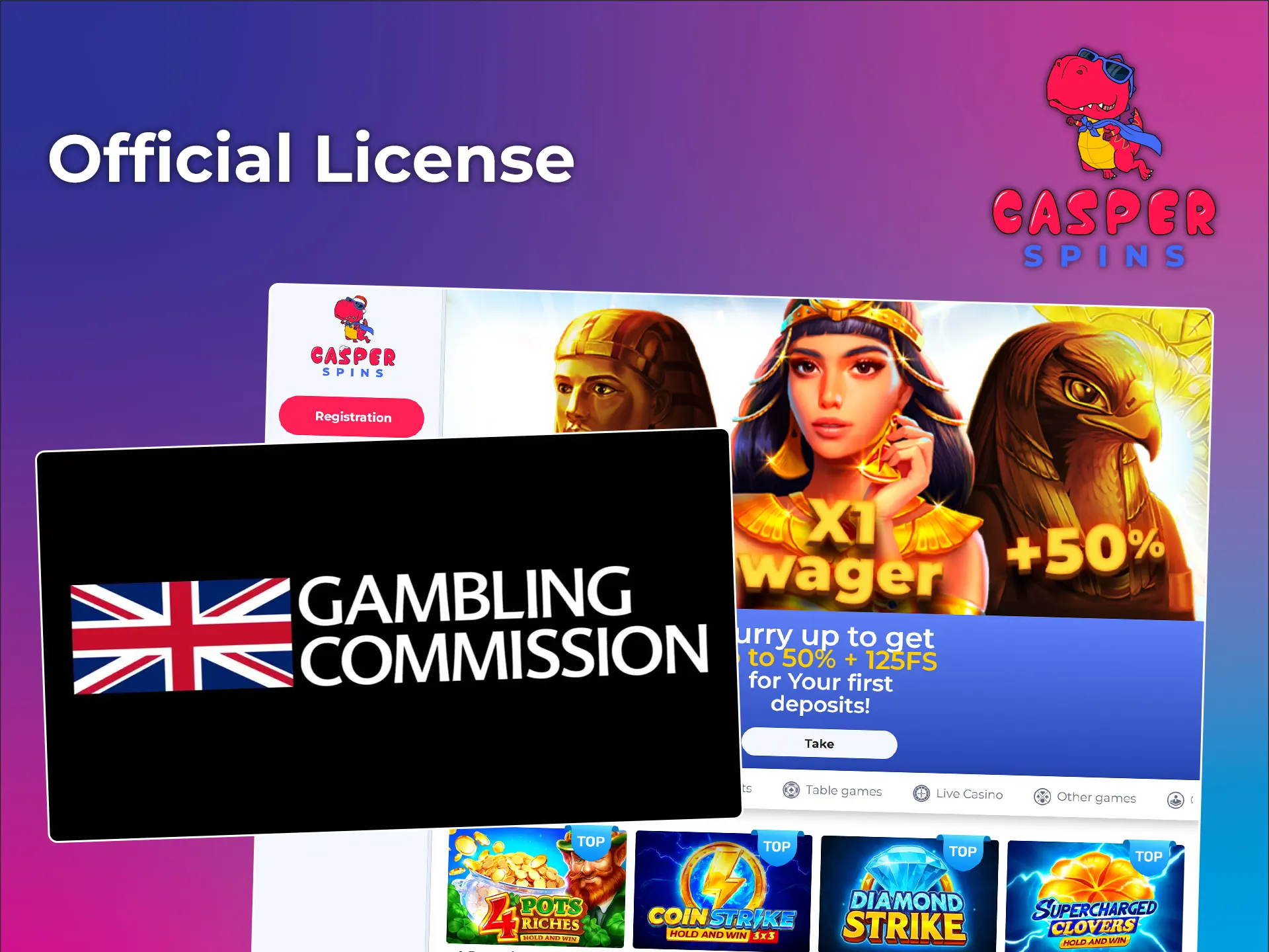Learn about Casper Spins Casino's official license.