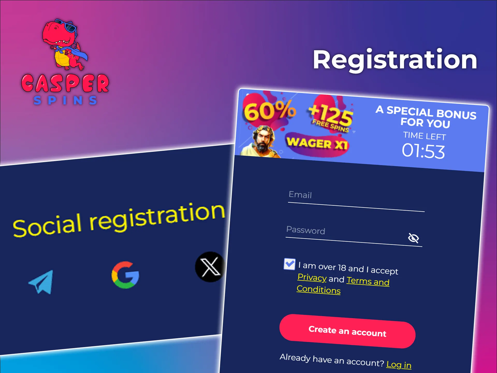 Register on the website and start playing at Casper Spins.