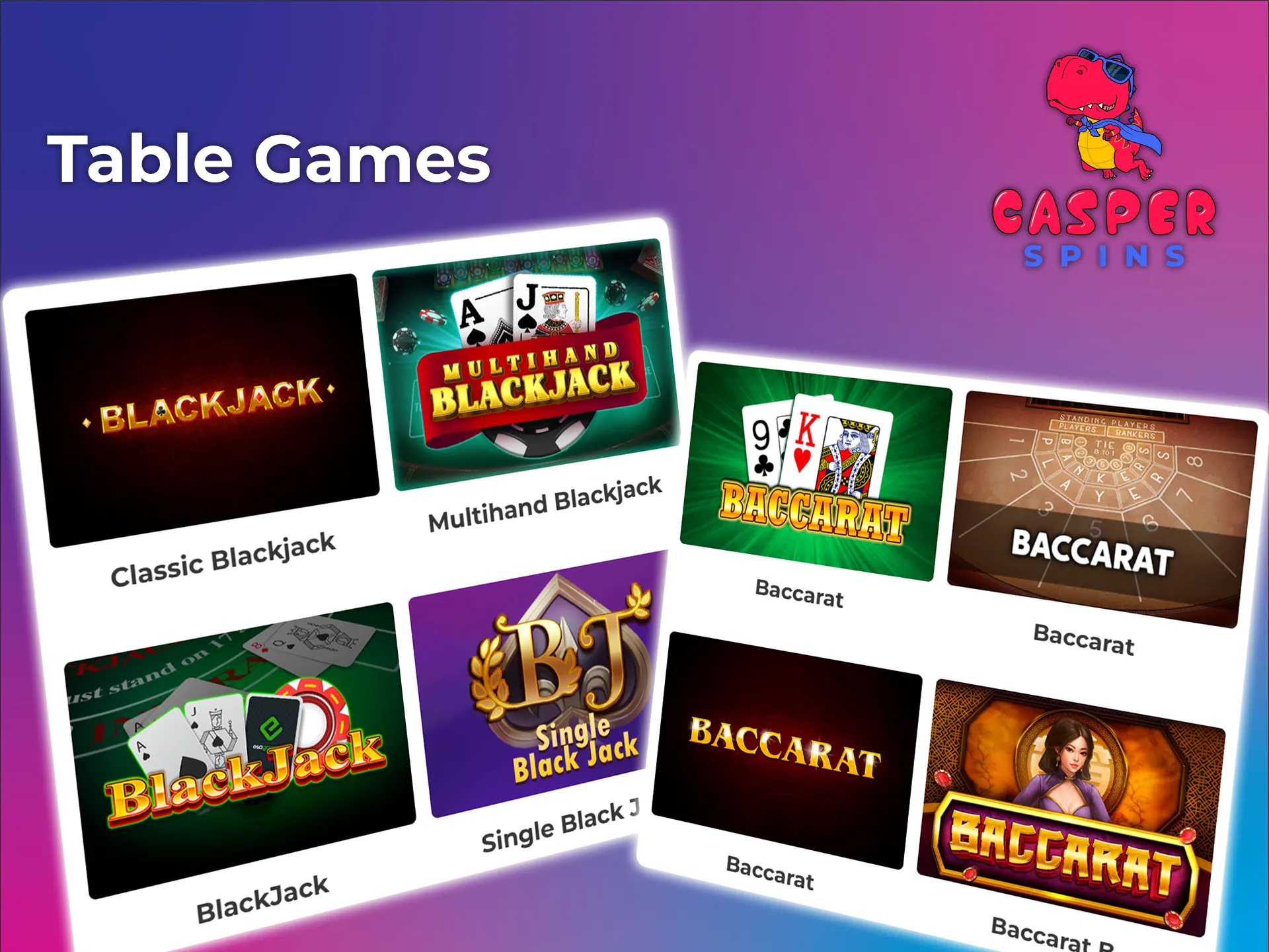 Discover table games at Casper Spins Casino.