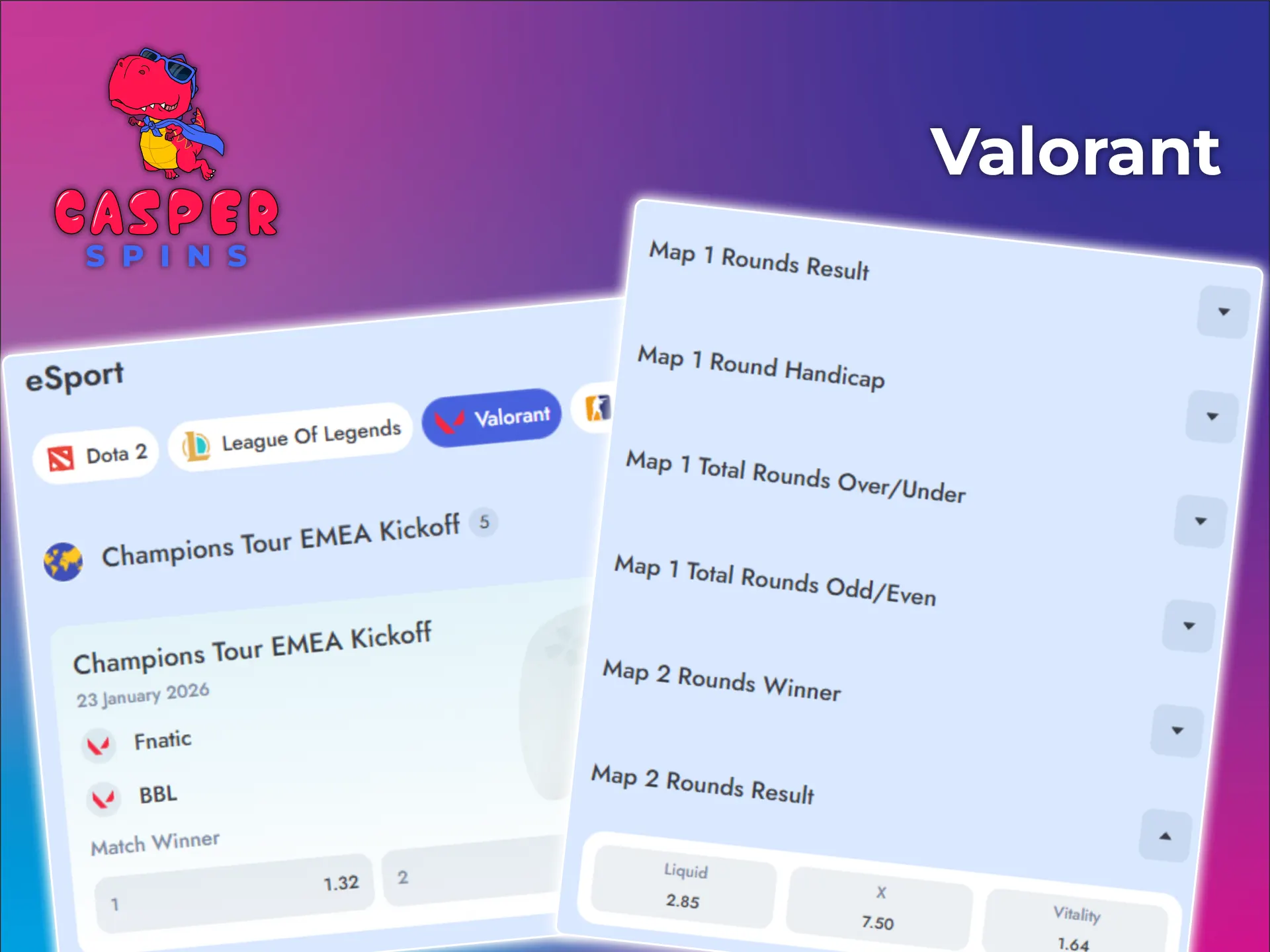 Find the right Valorant match to bet on at Casper Spins.