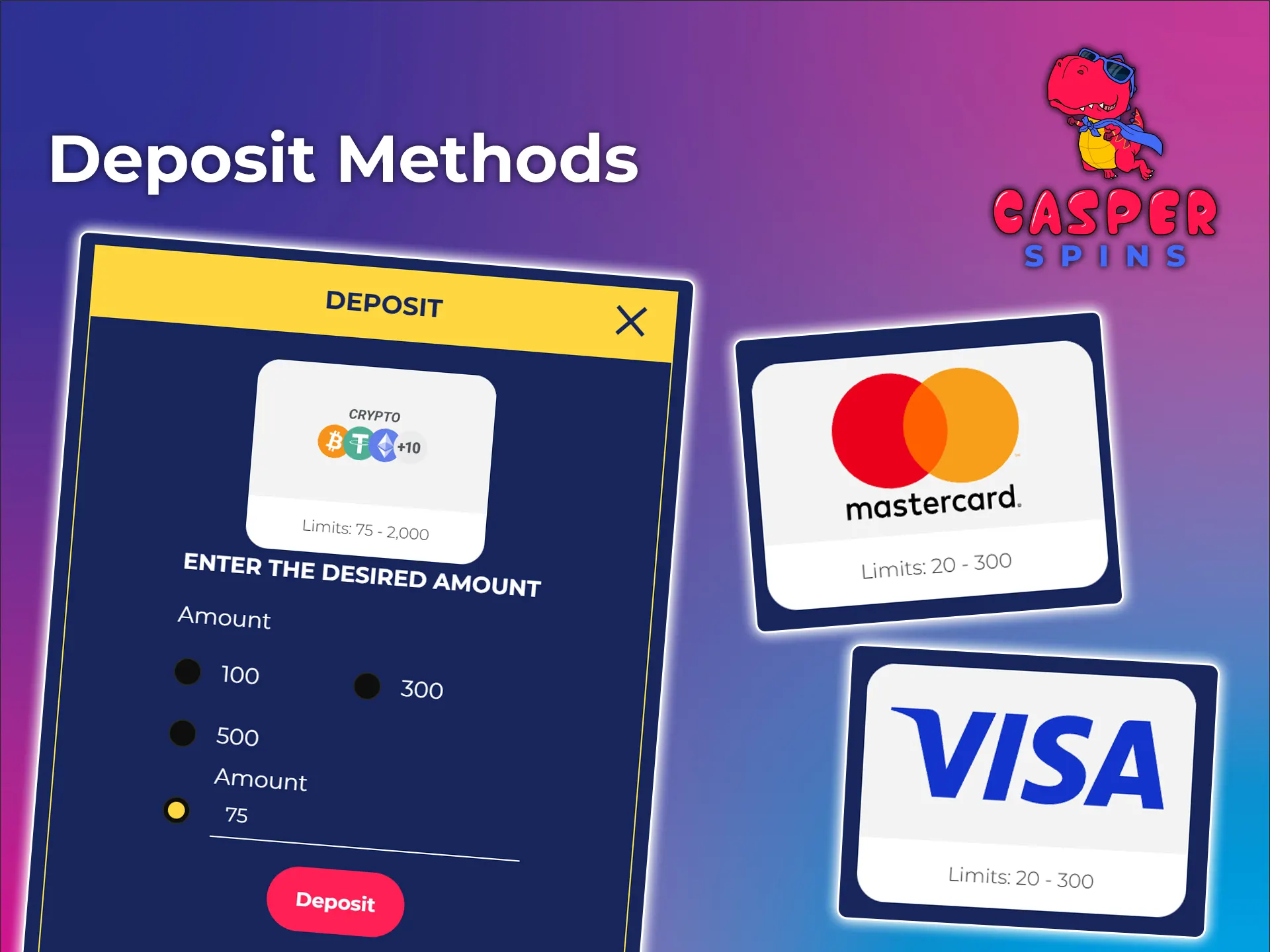 Choose a convenient deposit method at Casper Spins.